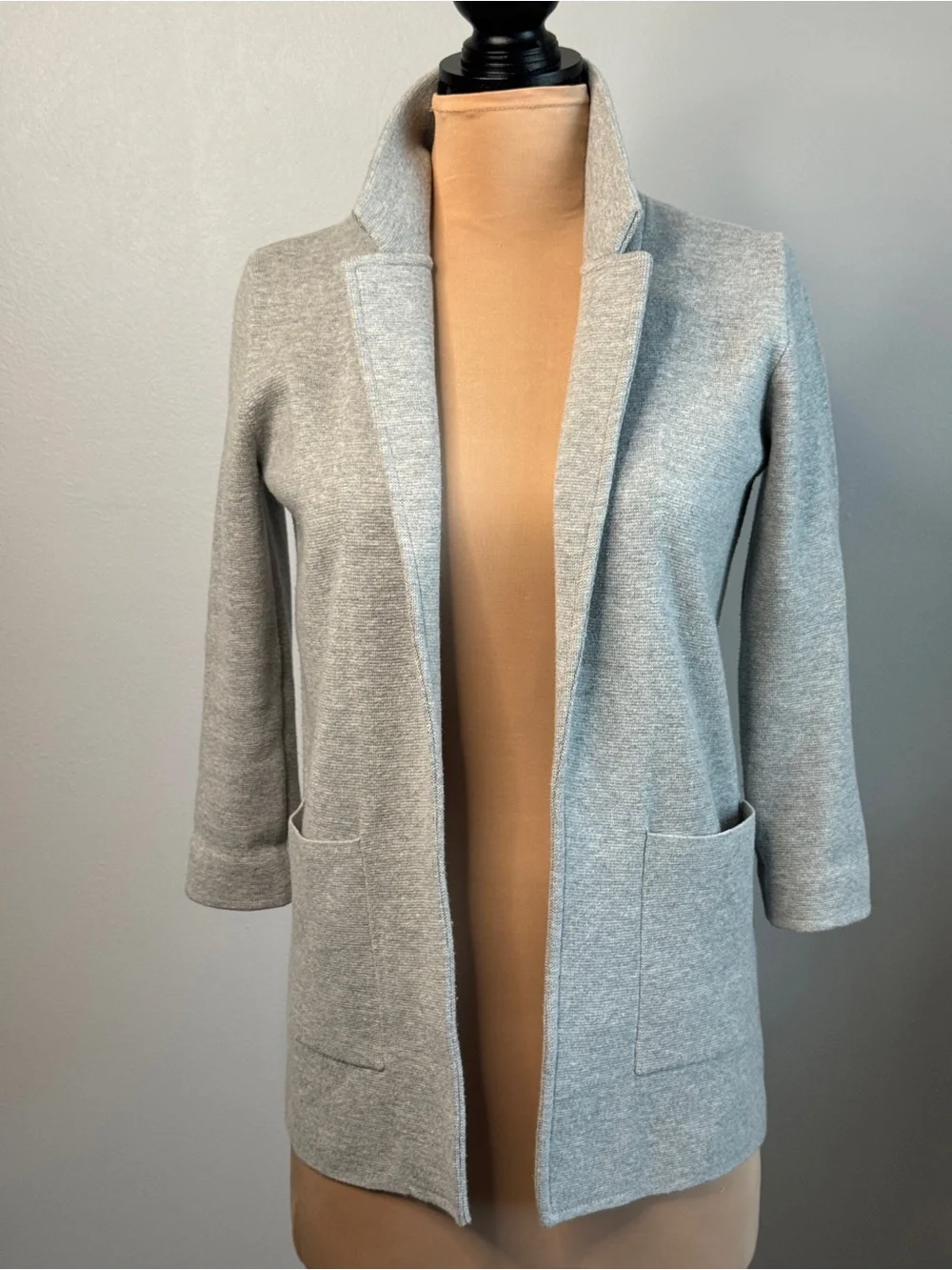 J.Crew Sophie Open Pockets Cardigan Jacket Blazer Light Gray Wool Cotton XXS 2XS